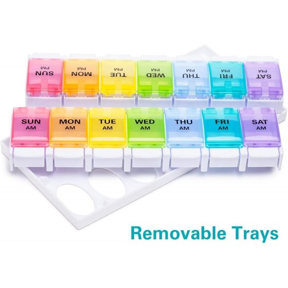 AM PM Weekly Pill Organizer 2 Times A Day, Large Daily Pill Box Case 7 Day with - Picture 5 of 8